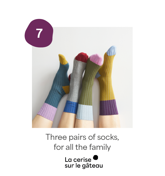 three pairs of socks